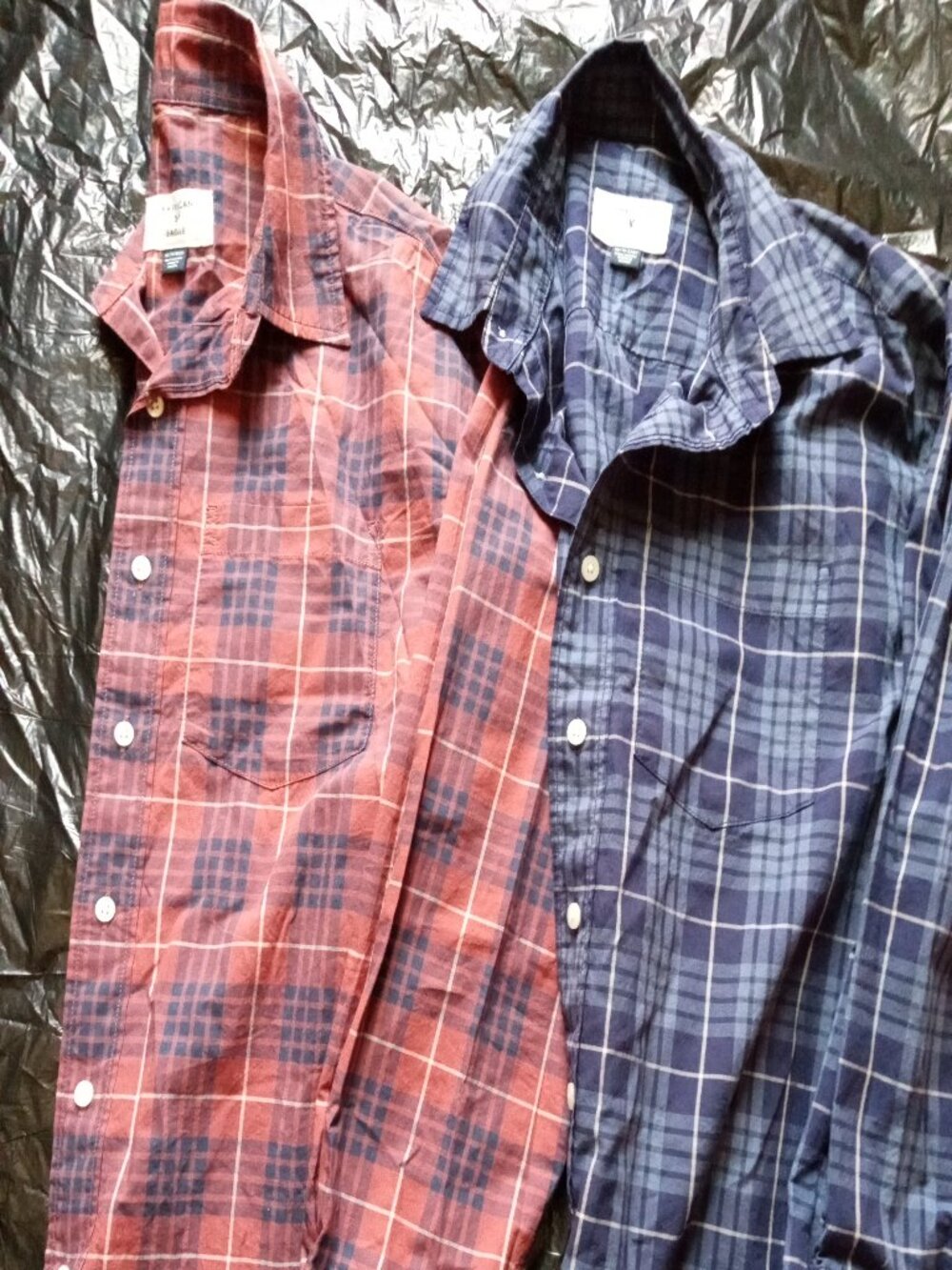2Pk. American Eagle Classic Fit Plaid Shirts Mens XS